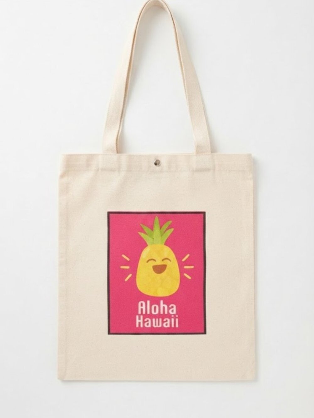 White Tote Bag with Aloha Hawaii Pineapple Graphic